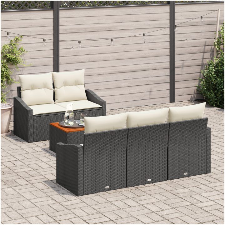 Trädgårdsoffset 6 pcs Svart, vit Rattan, trä vidaXL 55 x 55 x 37 cm – bild 3