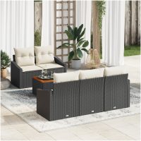 Trädgårdsoffset 6 pcs Svart, vit Rattan, trä vidaXL