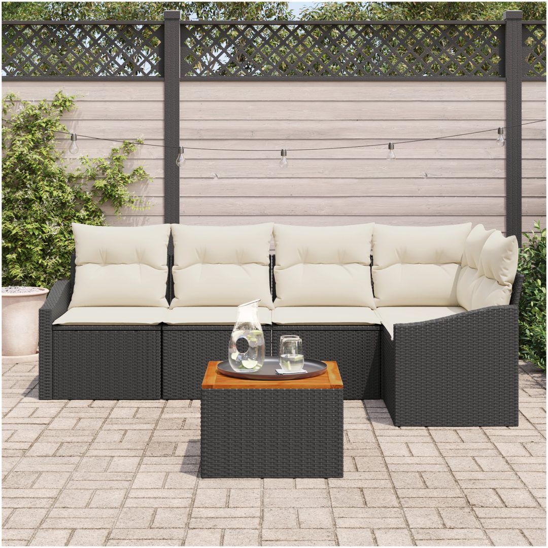 Trädgårdsoffset 6 pcs Svart, vit Rattan, Tyg vidaXL 55 x 55 x 37 cm – bild 3