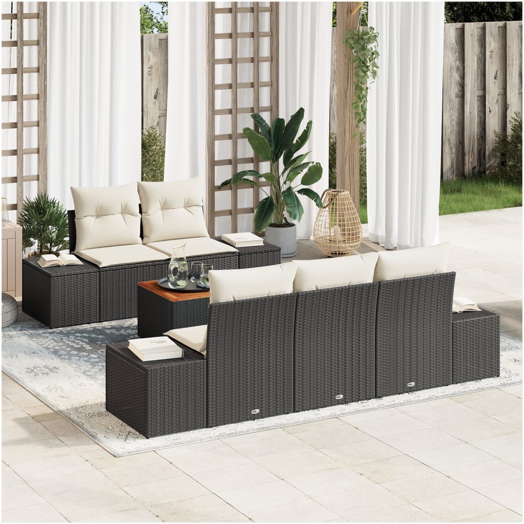 Trädgårdsoffset 6 pcs Svart, vit vidaXL 55 x 55 x 37 cm