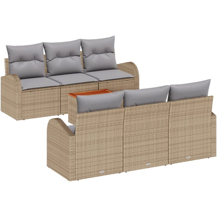 Trädgårdsoffset 7 pcs Beige, ljusgrå Rattan och tyg vidaXL Mellan – bild 2