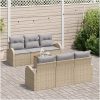 Trädgårdsoffset 7 pcs Beige, ljusgrå Rattan och tyg vidaXL Mellan – miniatyr 3