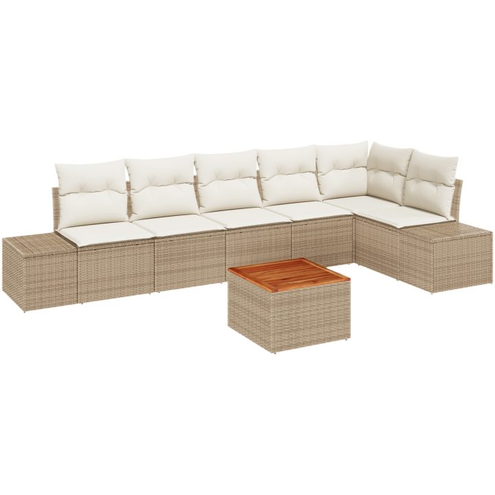 Trädgårdsoffset. 7 pcs Beige och vit Rattan, polyester, skum vidaXL 55 x 55 x 37 cm – bild 2