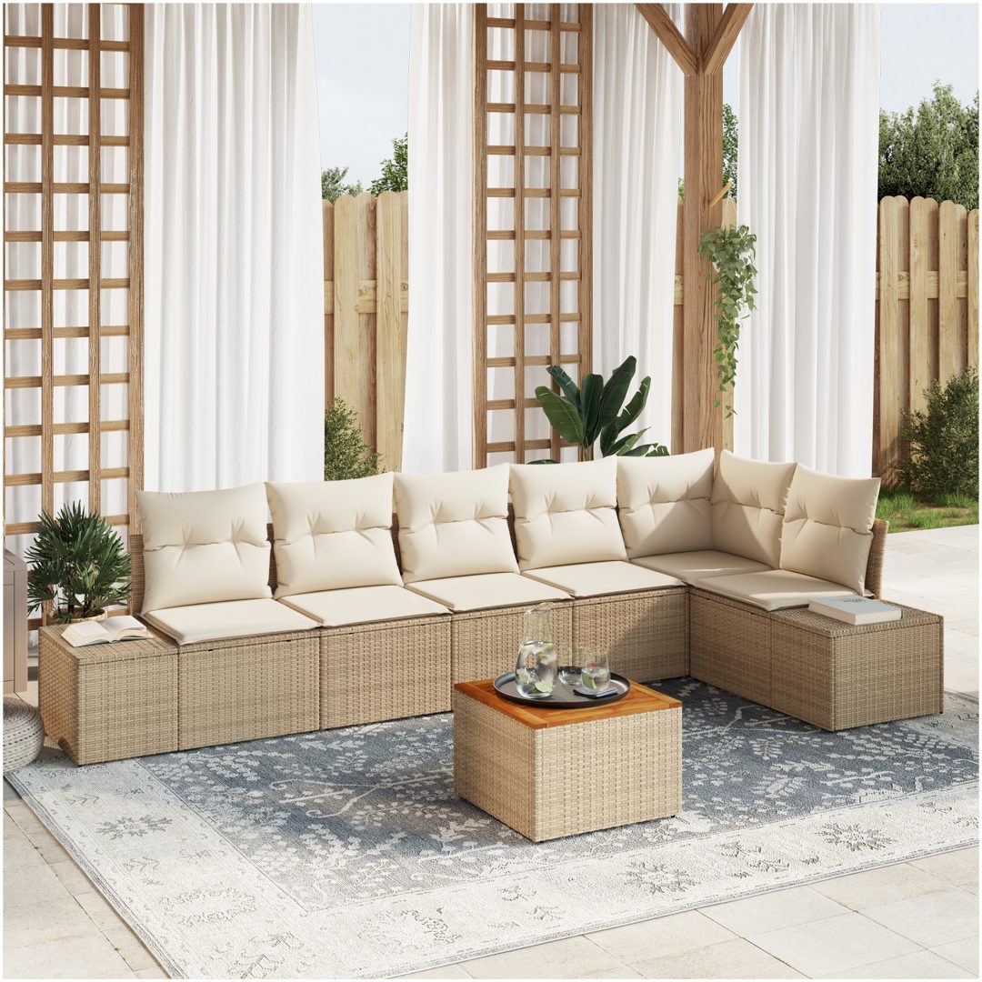 Trädgårdsoffset. 7 pcs Beige och vit Rattan, polyester, skum vidaXL 55 x 55 x 37 cm