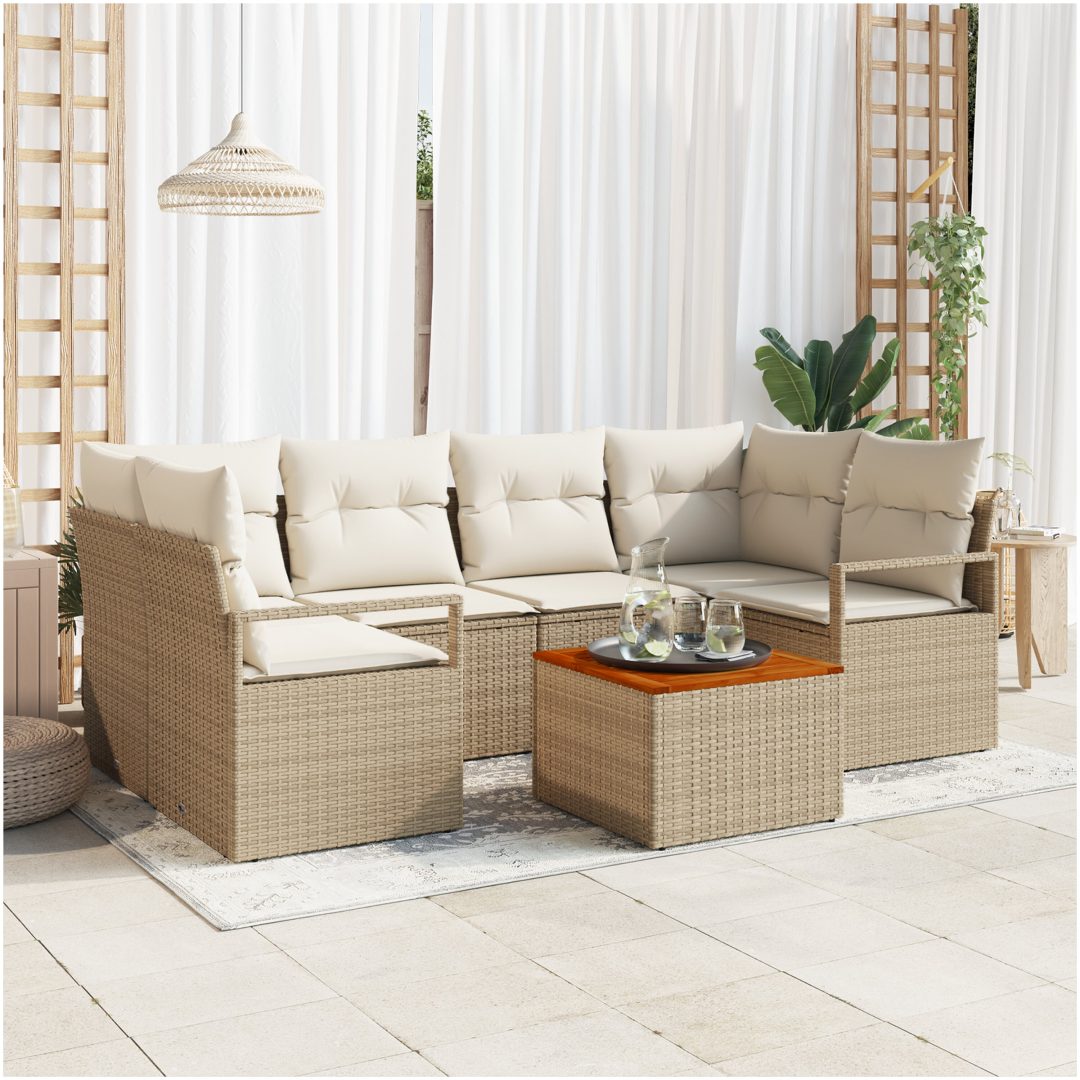 Trädgårdsoffset 7 pcs Beige, vit Rattan, trä vidaXL Stor