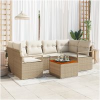 Trädgårdsoffset 7 pcs Beige, vit Rattan, trä vidaXL