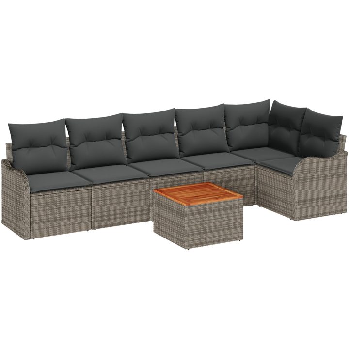 Trädgårdsoffset 7 pcs Grå Rattan, Polyester, Stål, Trä vidaXL Stort – bild 2