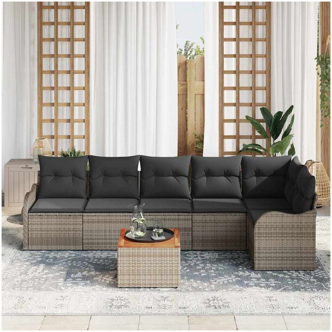 Trädgårdsoffset 7 pcs Grå Rattan, Polyester, Stål, Trä vidaXL Stort – bild 3
