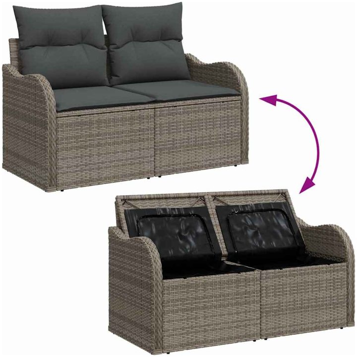 Trädgårdsoffset 7 pcs Grå Rattan, Polyester, Stål, Trä vidaXL Stort – bild 10