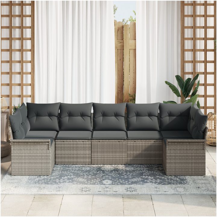 Trädgårdsoffset 7 pcs Ljusgrå och svart vidaXL 141 x 62 x 69 cm – bild 3