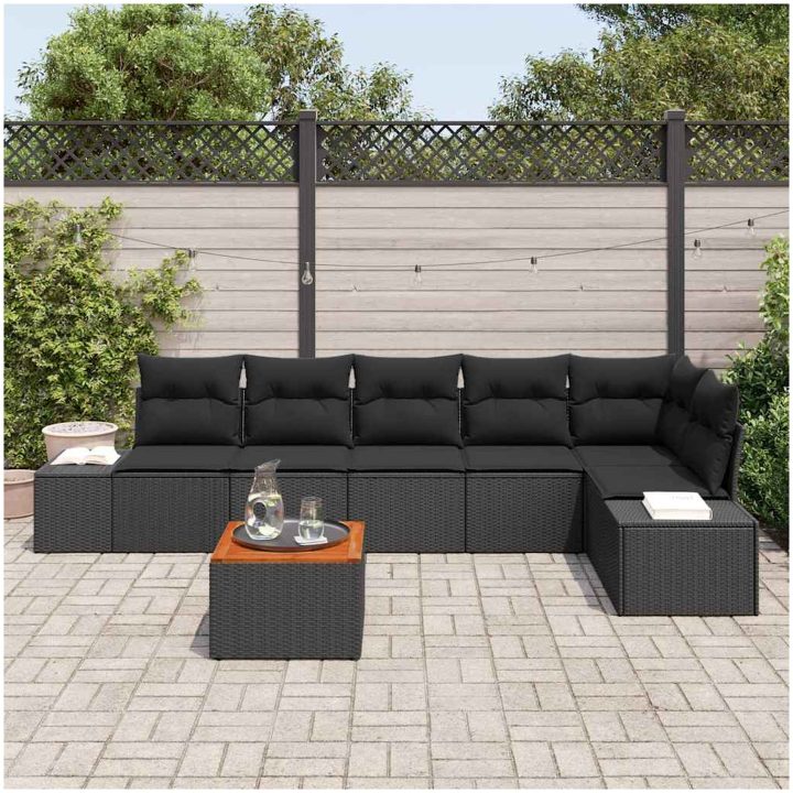 Trädgårdsoffset 7 pcs Svart Konstrotting & Stål vidaXL 55 x 55 x 37 cm – bild 3