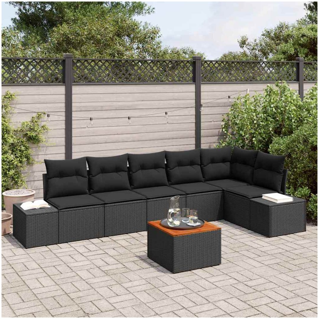 Trädgårdsoffset 7 pcs Svart Konstrotting & Stål vidaXL 55 x 55 x 37 cm