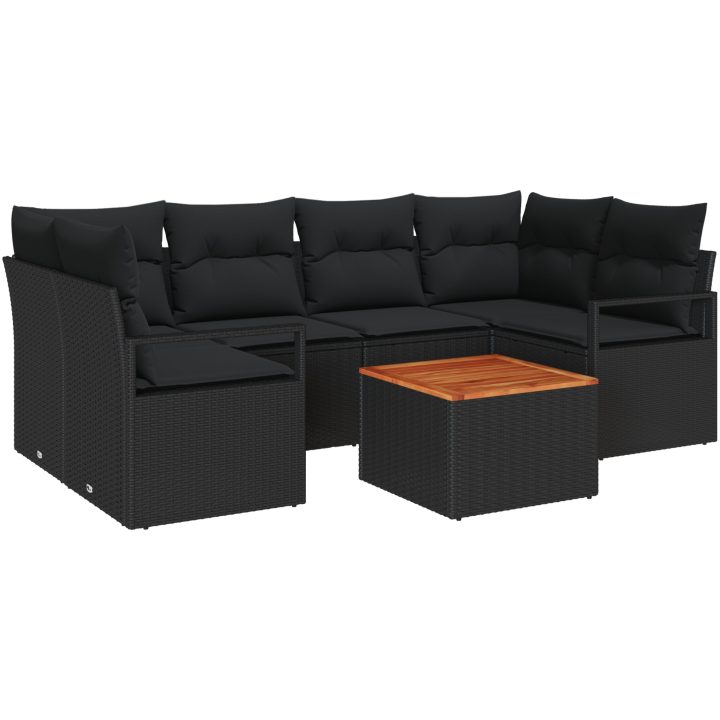 Trädgårdsoffset 7 pcs Svart Rattan, Polyester, Stål vidaXL Stor – bild 2