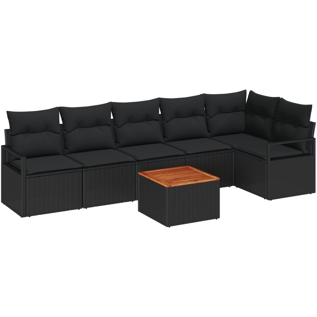 Trädgårdsoffset 7 pcs Svart Rattan, trä vidaXL Stor – bild 2
