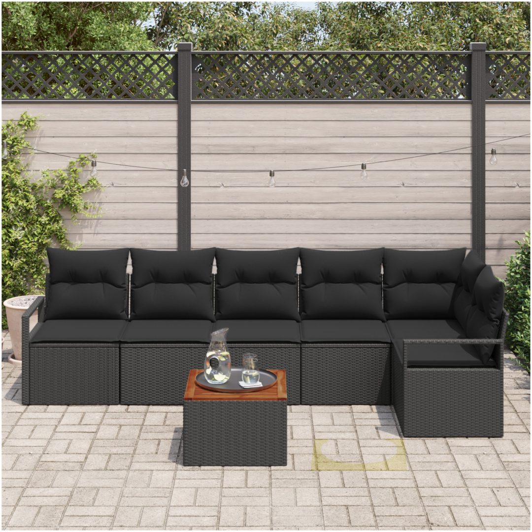 Trädgårdsoffset 7 pcs Svart Rattan, trä vidaXL Stor – bild 3