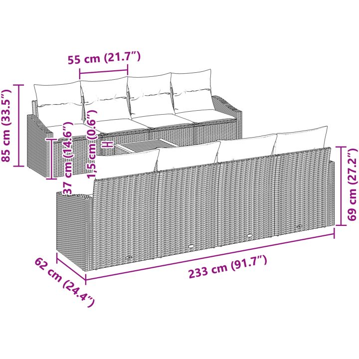 Trädgårdsoffset 7 pcs Svart, vit Konstrotting vidaXL 55 x 55 x 37 cm – bild 11