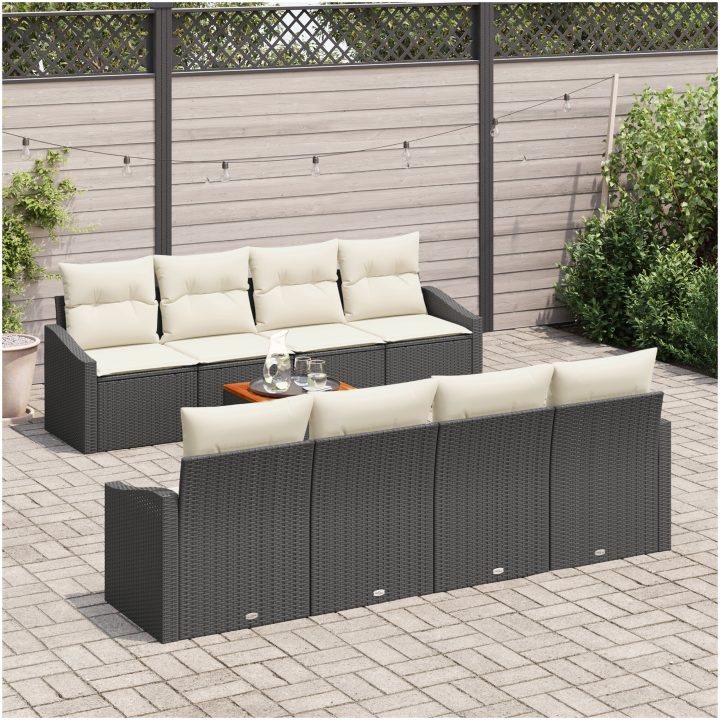 Trädgårdsoffset 7 pcs Svart, vit Konstrotting vidaXL 55 x 55 x 37 cm – bild 3