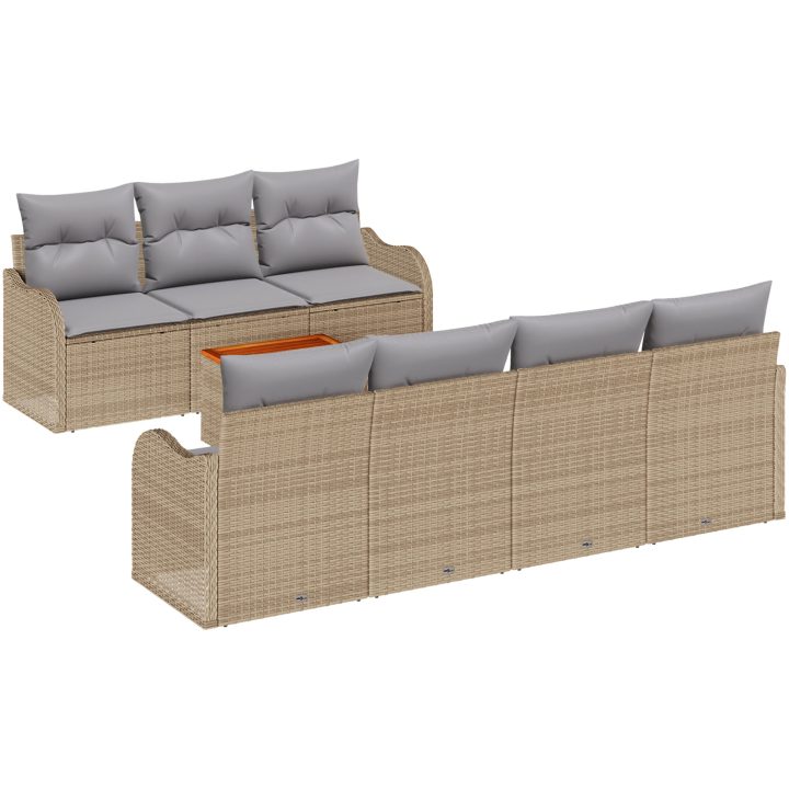 Trädgårdsoffset 8 pcs Beige, ljusgrå Rattan och polyester vidaXL Stort – bild 2