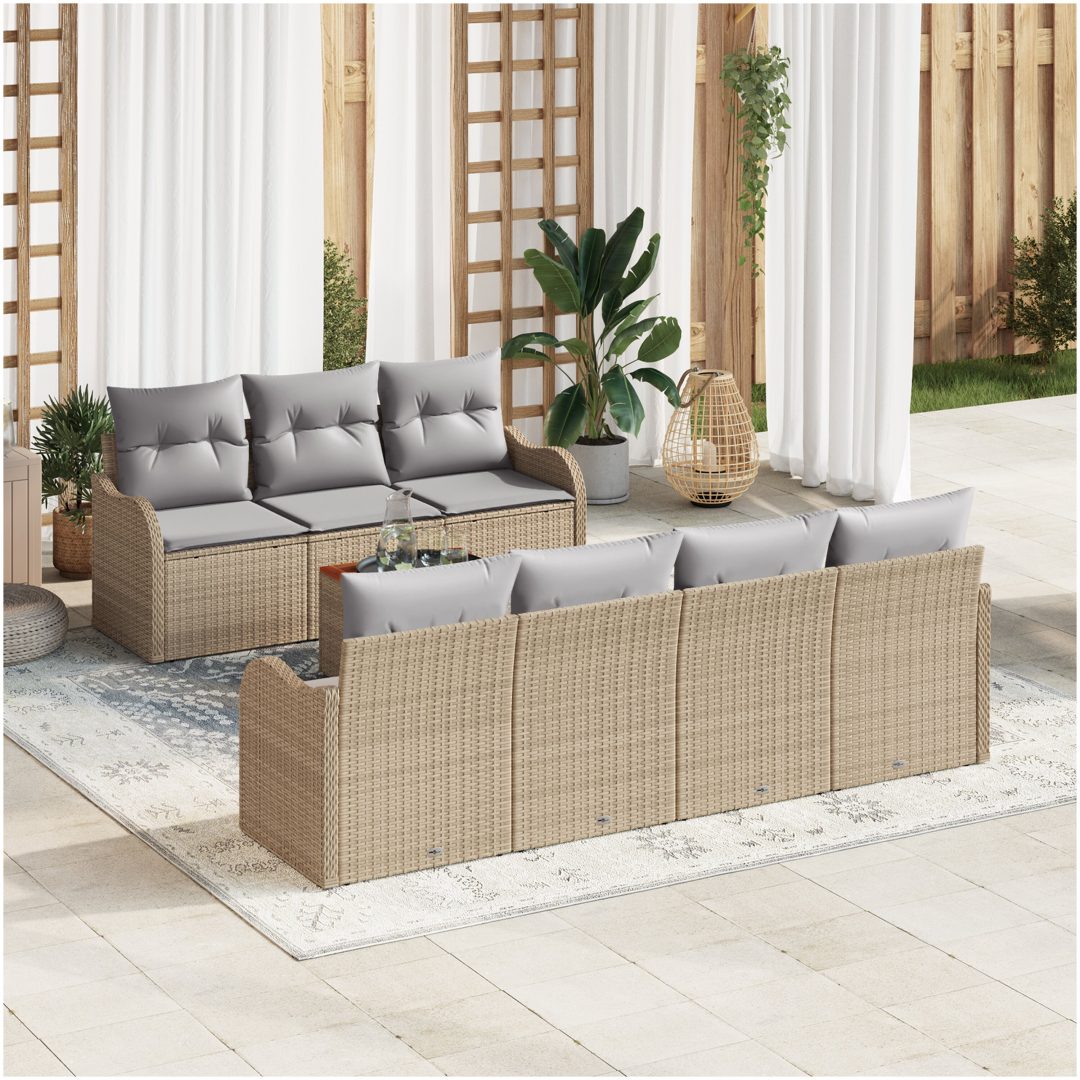 Trädgårdsoffset 8 pcs Beige, ljusgrå Rattan och polyester vidaXL Stort