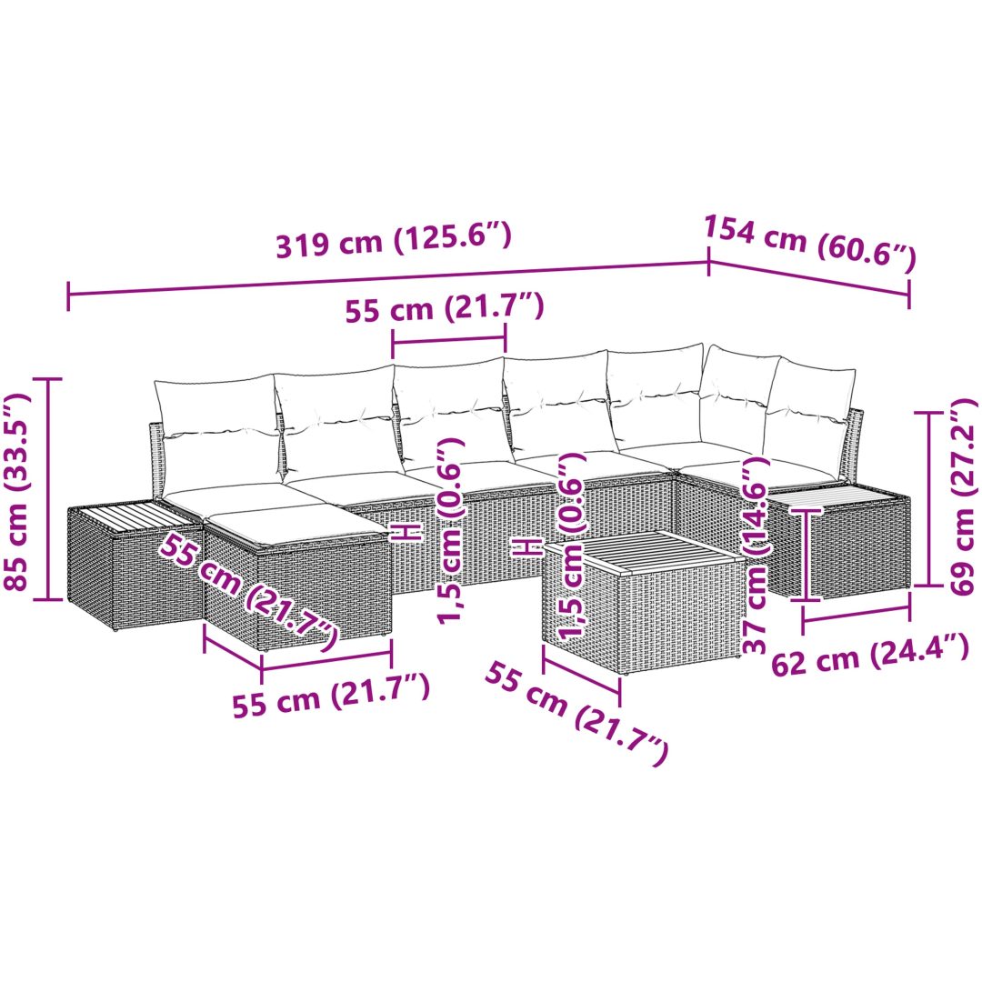 Trädgårdsoffset 8 pcs Beige PE rotting vidaXL 55 x 55 x 37 cm – bild 10