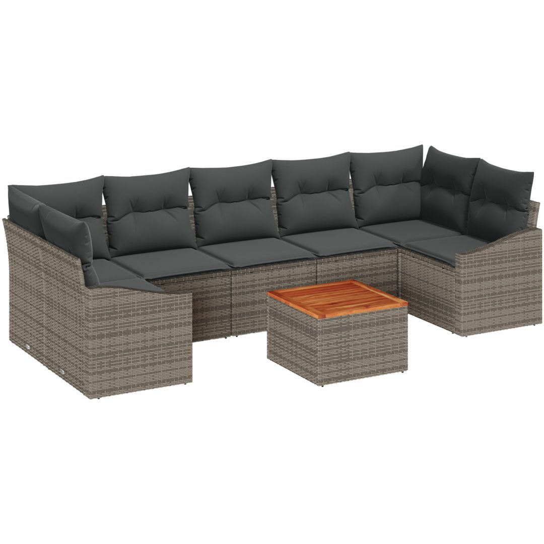 Trädgårdsoffset 8 pcs Grå Rattan, trä vidaXL 55 x 55 x 37 cm – bild 2