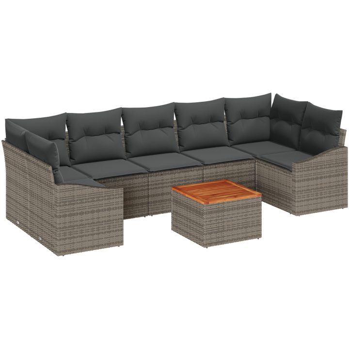 Trädgårdsoffset 8 pcs Grå Rattan, trä vidaXL 55 x 55 x 37 cm – bild 2