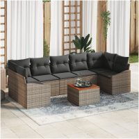 Trädgårdsoffset 8 pcs Grå Rattan, trä vidaXL