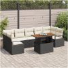 Trädgårdsoffset 8 pcs Svart och kräm Rattan och polyester vidaXL Stor – miniatyr 1