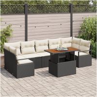 Trädgårdsoffset 8 pcs Svart och kräm Rattan och polyester vidaXL