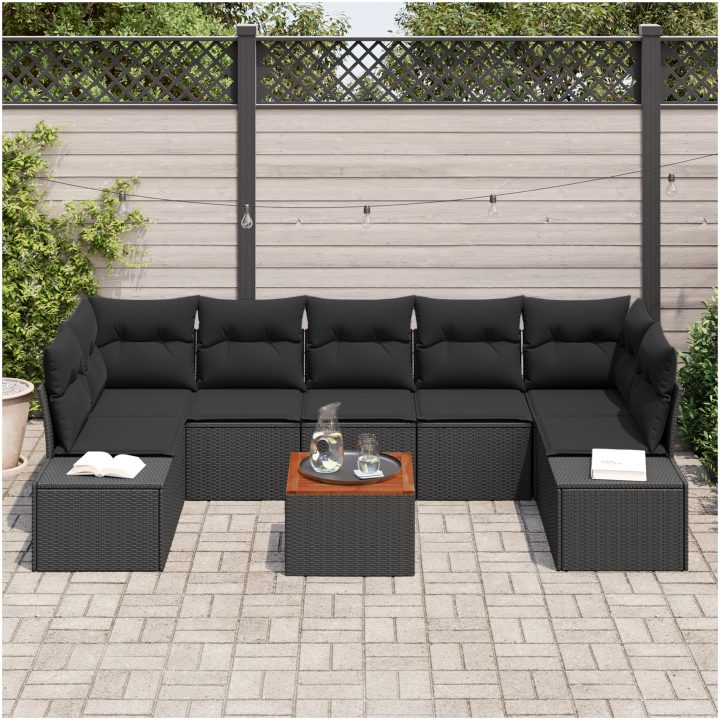 Trädgårdsoffset 8 pcs Svart Rattan, aluminium vidaXL 55 x 55 x 37 cm – bild 3