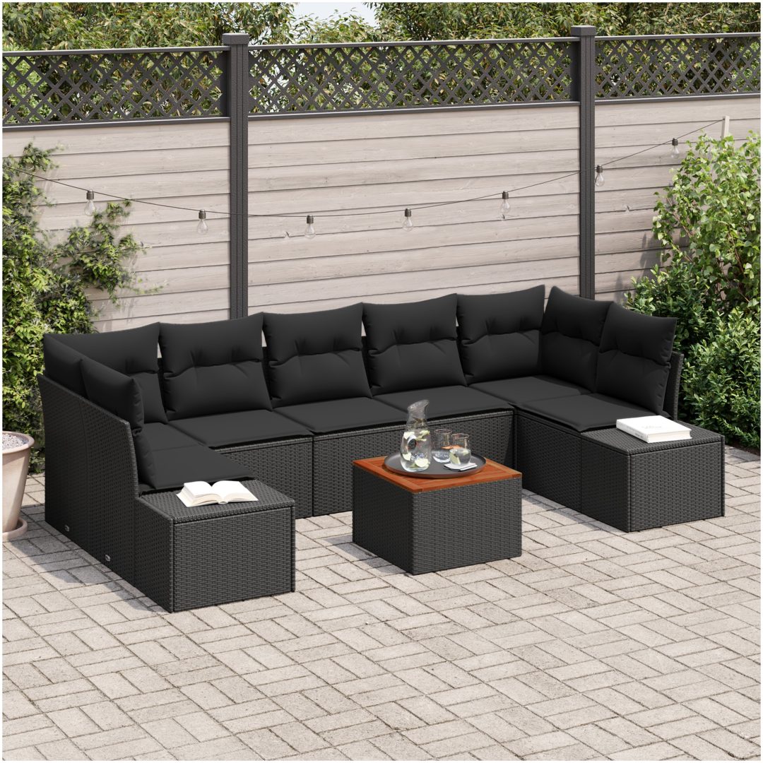 Trädgårdsoffset 8 pcs Svart Rattan, aluminium vidaXL 55 x 55 x 37 cm