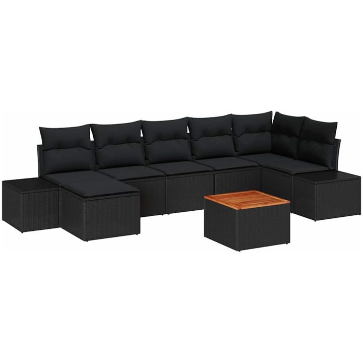 Trädgårdsoffset 8 pcs Svart Rotting & Polyesterkuddar vidaXL 55 x 55 x 37 cm – bild 2