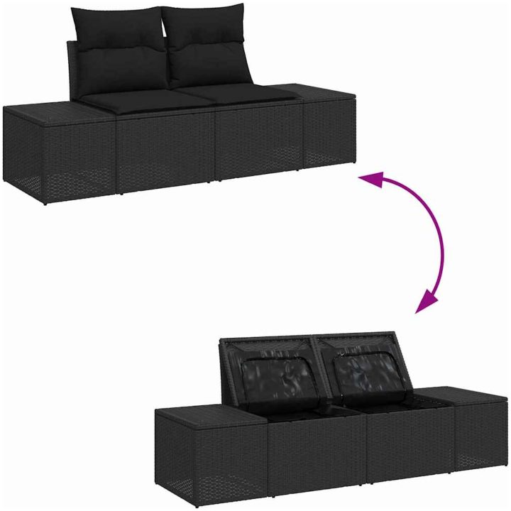 Trädgårdsoffset 8 pcs Svart Rotting & Polyesterkuddar vidaXL 55 x 55 x 37 cm – bild 11