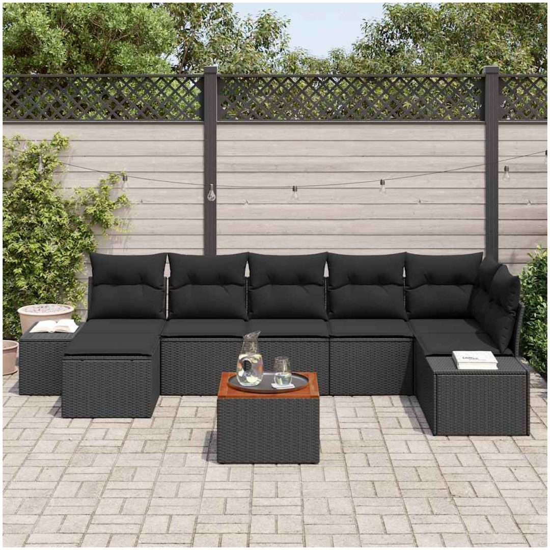 Trädgårdsoffset 8 pcs Svart Rotting & Polyesterkuddar vidaXL 55 x 55 x 37 cm – bild 3