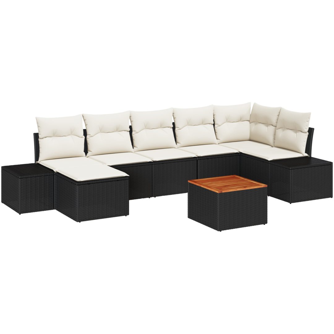 Trädgårdsoffset 8 pcs Svart, vit Rattans, polyester vidaXL 55 x 55 x 37 cm – bild 2