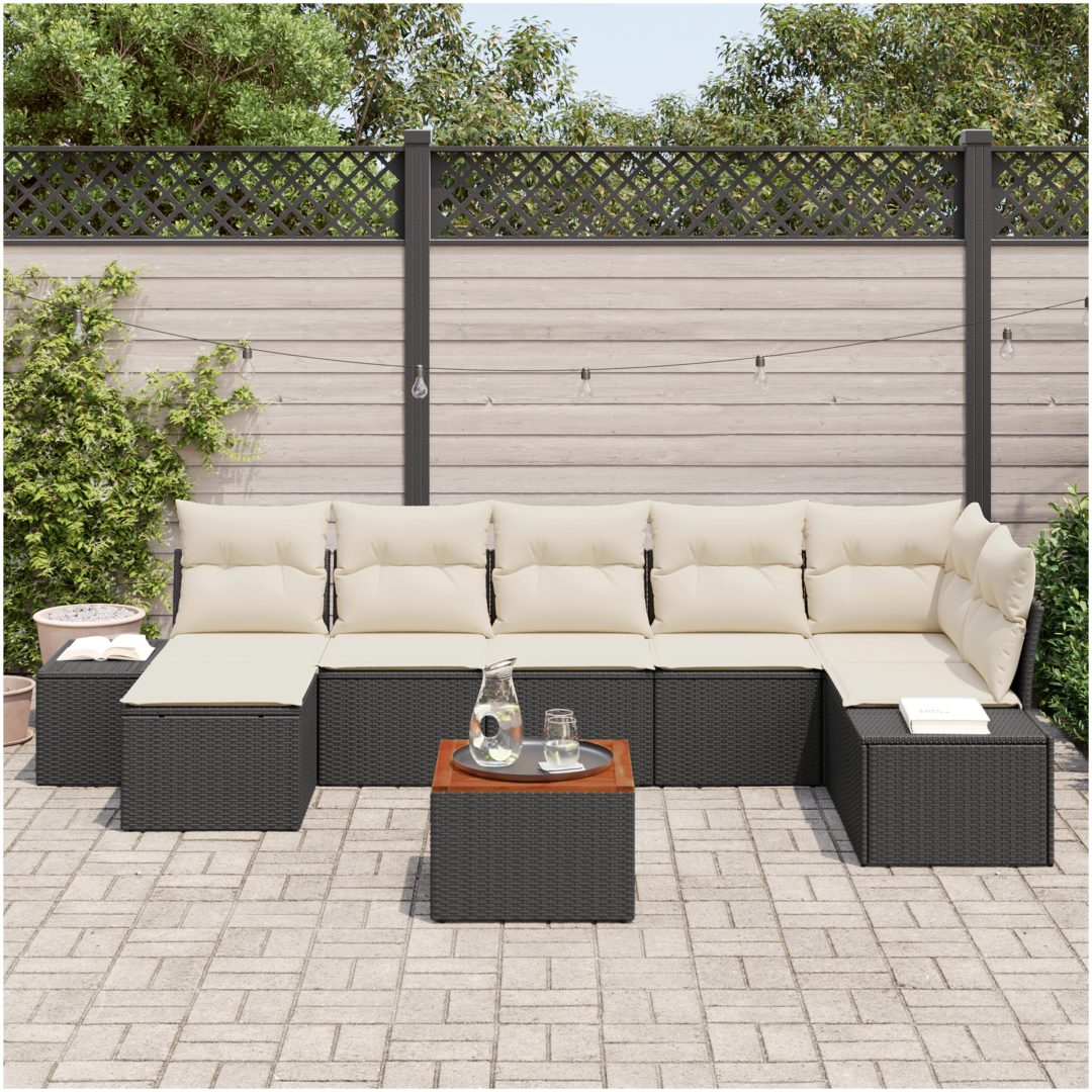 Trädgårdsoffset 8 pcs Svart, vit Rattans, polyester vidaXL 55 x 55 x 37 cm – bild 3