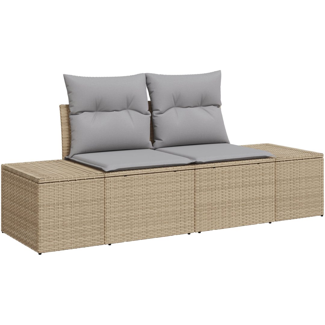 Trädgårdsoffset 9 pcs Beige, ljusgrå Rattan, Polyester, Stål vidaXL 55 x 55 x 37 cm – bild 4