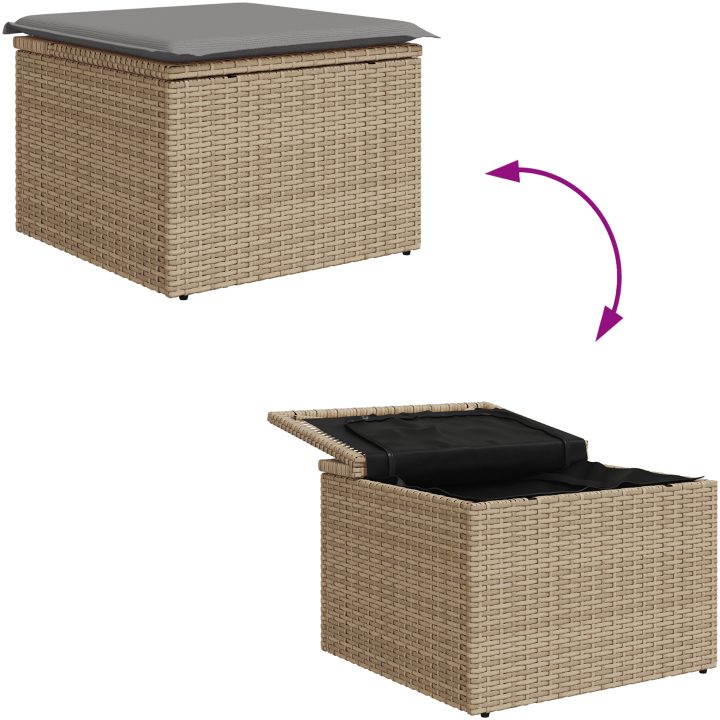 Trädgårdsoffset 9 pcs Beige, ljusgrå Rattan, Polyester, Stål vidaXL 55 x 55 x 37 cm – bild 9