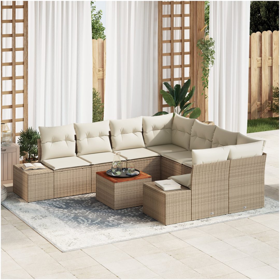 Trädgårdsoffset 9 pcs Beige, vit vidaXL 55 x 55 x 37 cm