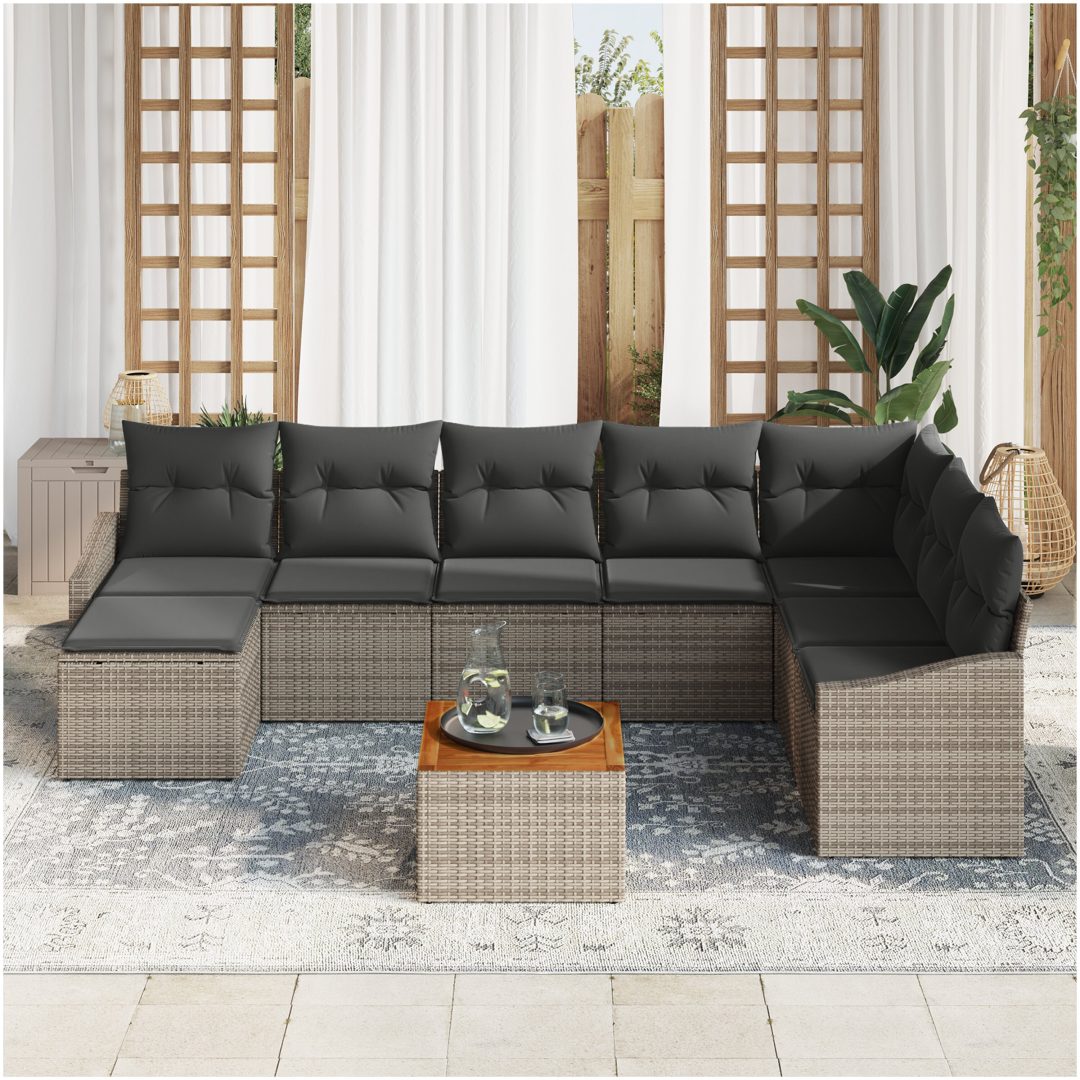 Trädgårdsoffset 9 pcs Grå Poly Rattan, Glas vidaXL 55 x 55 x 37 cm – bild 3