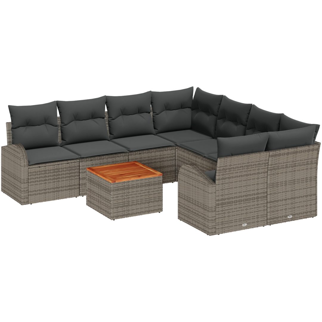 Trädgårdsoffset 9 pcs Grå Rattan, trä vidaXL Medium – bild 2