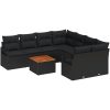 Trädgårdsoffset 9 pcs Svart Poly Rattan, Stål, Trä vidaXL Medium – miniatyr 2