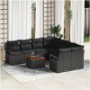 Trädgårdsoffset 9 pcs Svart Poly Rattan, Stål, Trä vidaXL Medium – miniatyr 1