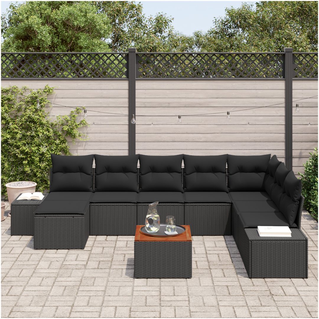 Trädgårdsoffset 9 pcs Svart Rattans, polyester vidaXL 55 x 55 x 37 cm – bild 3