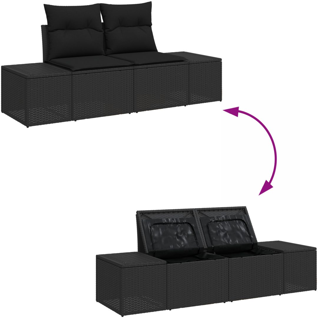 Trädgårdsoffset 9 pcs Svart Rattans, polyester vidaXL 55 x 55 x 37 cm – bild 9