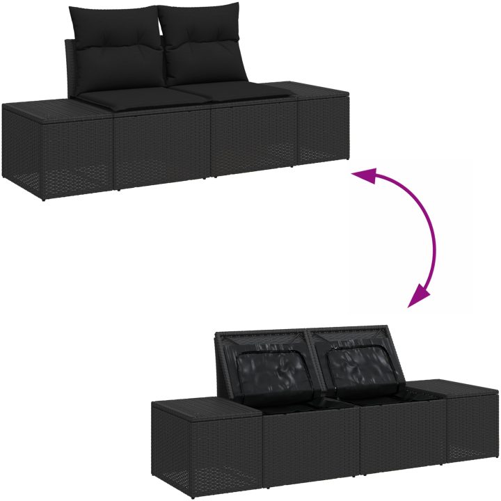 Trädgårdsoffset 9 pcs Svart Rattans, polyester vidaXL 55 x 55 x 37 cm – bild 9