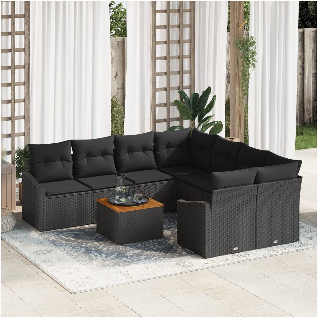 Trädgårdsoffset 9 pcs Svart vidaXL 55 x 55 x 37 cm