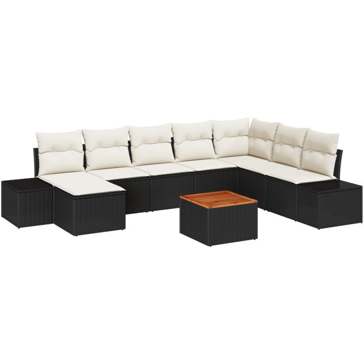 Trädgårdsoffset 9 pcs Svart, vit Rattan, Polyester, Stål vidaXL 55 x 55 x 37 cm – bild 2