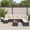 Trädgårdsoffset 9 pcs Svart, vit Rattan, Polyester, Stål vidaXL 55 x 55 x 37 cm – miniatyr 1