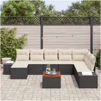 Trädgårdsoffset 9 pcs Svart, vit Rattan, Polyester, Stål vidaXL